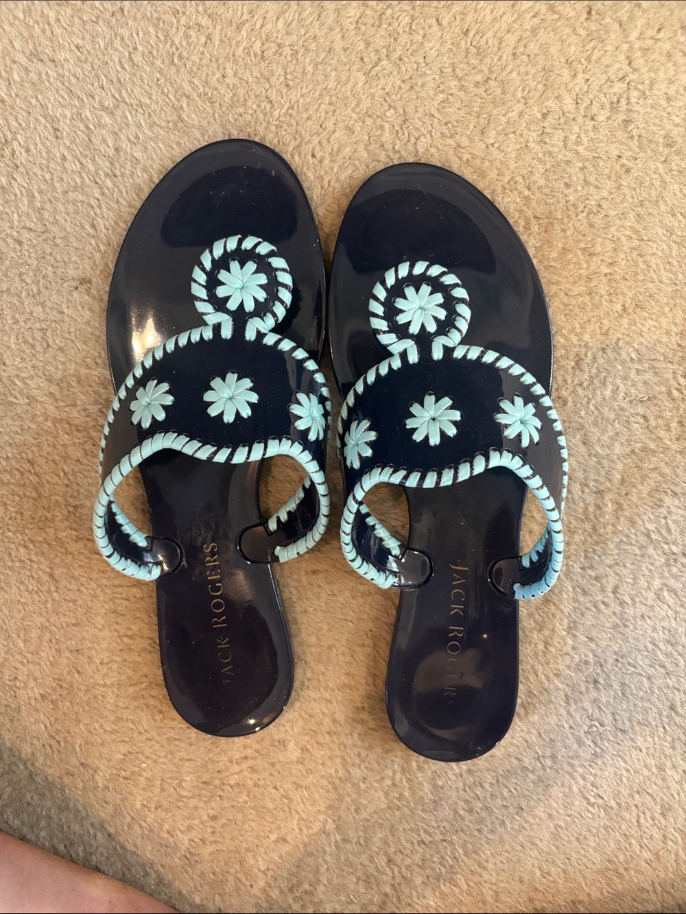 Jack Rogers Jelly Navy Sandals with Light Blue Whipstitch